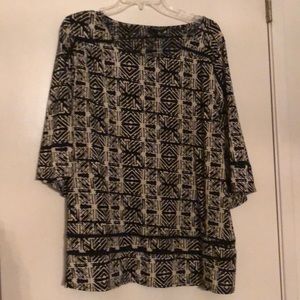 Lucky Brand Women’s 3X boho black & tan l/s blouse with black lace accent